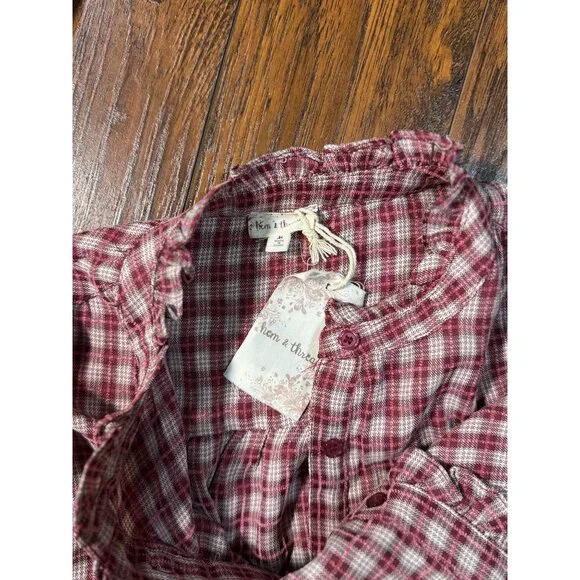 NEW Hem & Thread Womens M Plaid Shirtdress Ruffle Pink White Botton Long Sleeve - Picture 7 of 15